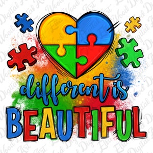 Different is beautiful Autism png sublimation design download, Autism Awareness png, Autism puzzle pieces png, sublimate designs download