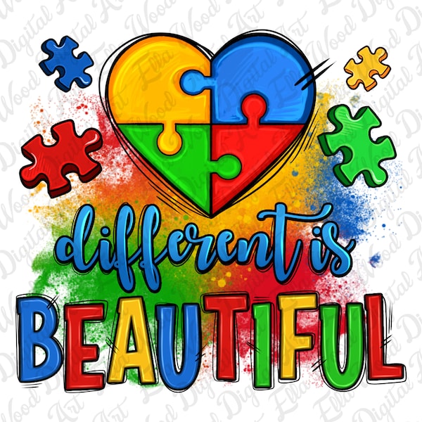 Different is beautiful Autism png sublimation design download, Autism Awareness png, Autism puzzle pieces png, sublimate designs download