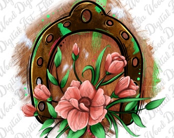 Floral Horseshoe PNG, Western Sublimation Design (Digital Download)