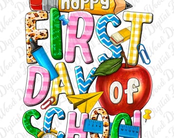Happy first day of school png sublimation design download, school life png, school vibes png, school love png, sublimate designs download