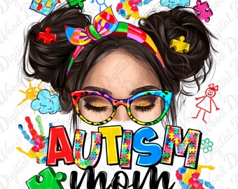 Autism Mom png sublimation design download, Autism Awareness png, Autism puzzle pieces png, Mom messy bun png, sublimate designs download