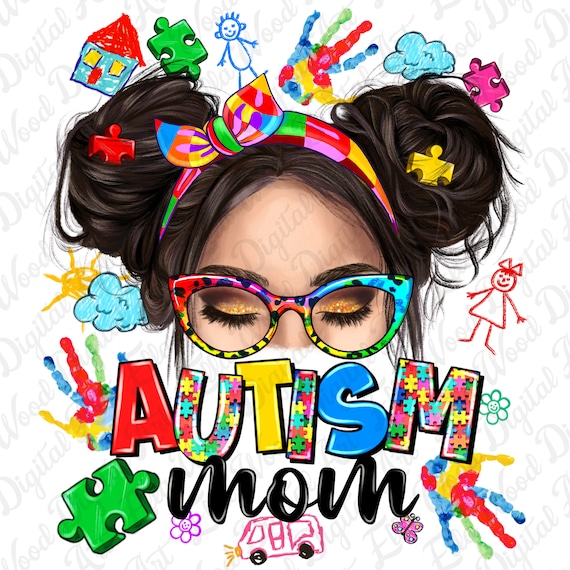 Autism Mom png sublimation design download, Autism Awareness png, Autism puzzle pieces png, Mom messy bun png, sublimate designs download