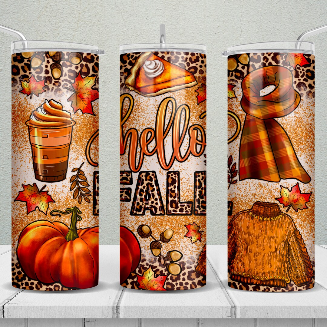 Hello Fall 20 Oz Skinny Tumbler Png, Tumbler Wrap Png, Western 20 Oz ...
