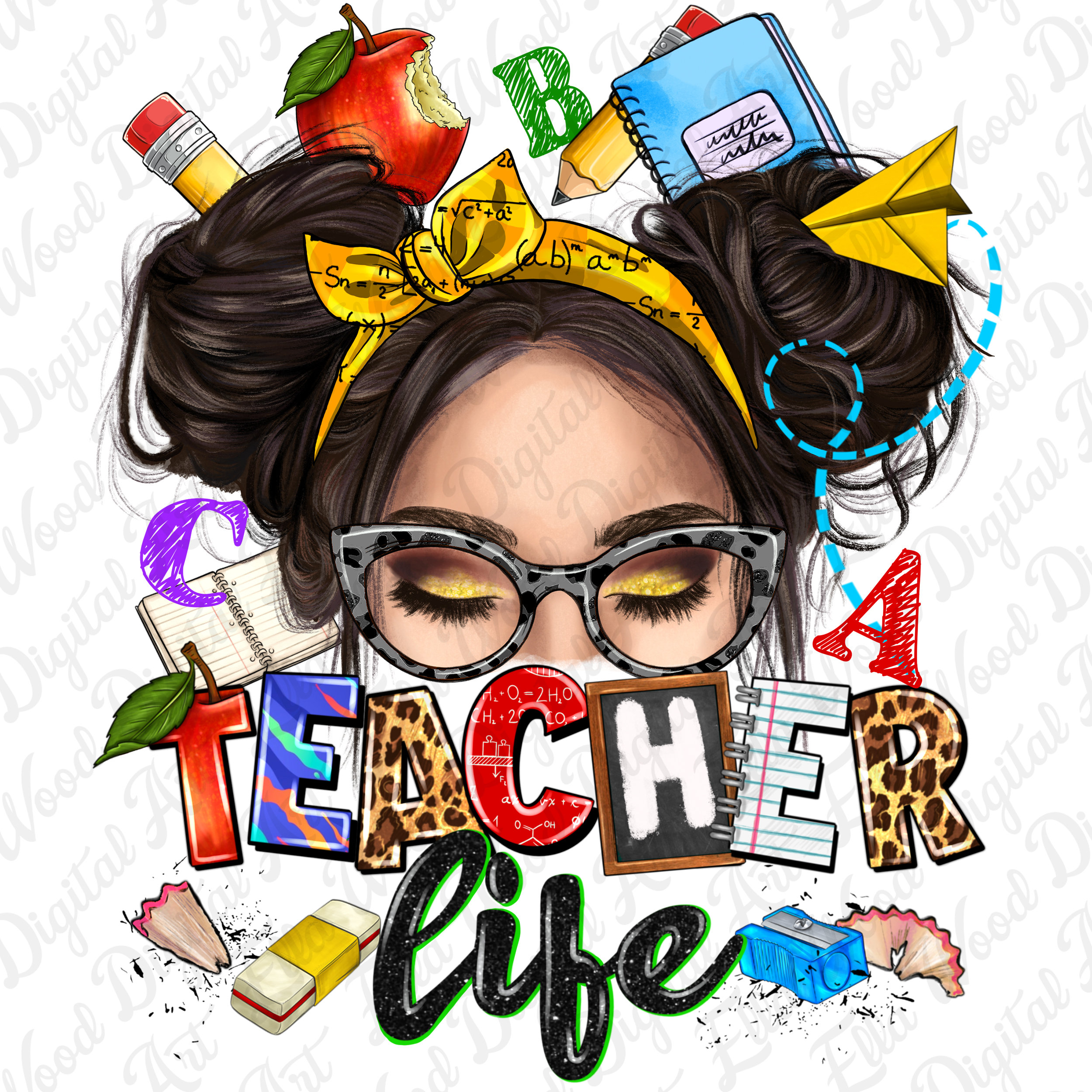 Teacher Life Messy Bun Png Sublimation Design Download, Teacher's Day ...