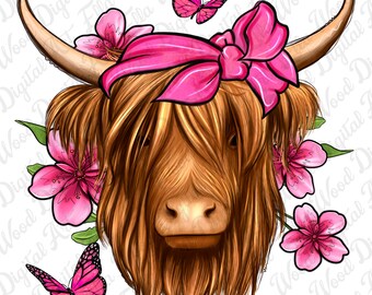 Floral Pink Cow PNG, Heifer Sublimation Design (Digital Download)