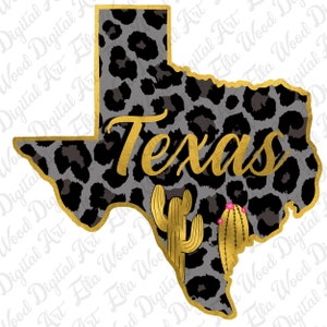 Gold Leopard Texas mapa png descarga de diseño de sublimación, patrones occidentales png, mapa occidental de Texas png, cactus, leopardo, descarga de diseños sublimados