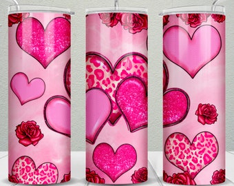 Valentine's Day hearts 20 oz skinny tumbler png, Valentine's Day tumbler wrap png, 20 oz tumbler designs, tumbler png download