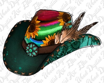 Aztec Sunflower Cowboy Hat PNG, Western Design (Digital Download)
