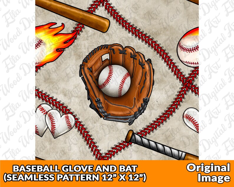 Baseball Glove and Bat Seamless Pattern Digital Paper, Baseball Digital ...