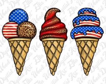 4th of July ice cream png sublimation design download, 4th of July png, American flag png, ice cream png, sublimate designs download