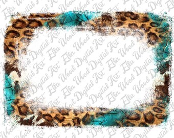 Western leopard turquoise frame png, western background, western patterns png, western leopard png, sublimate designs download