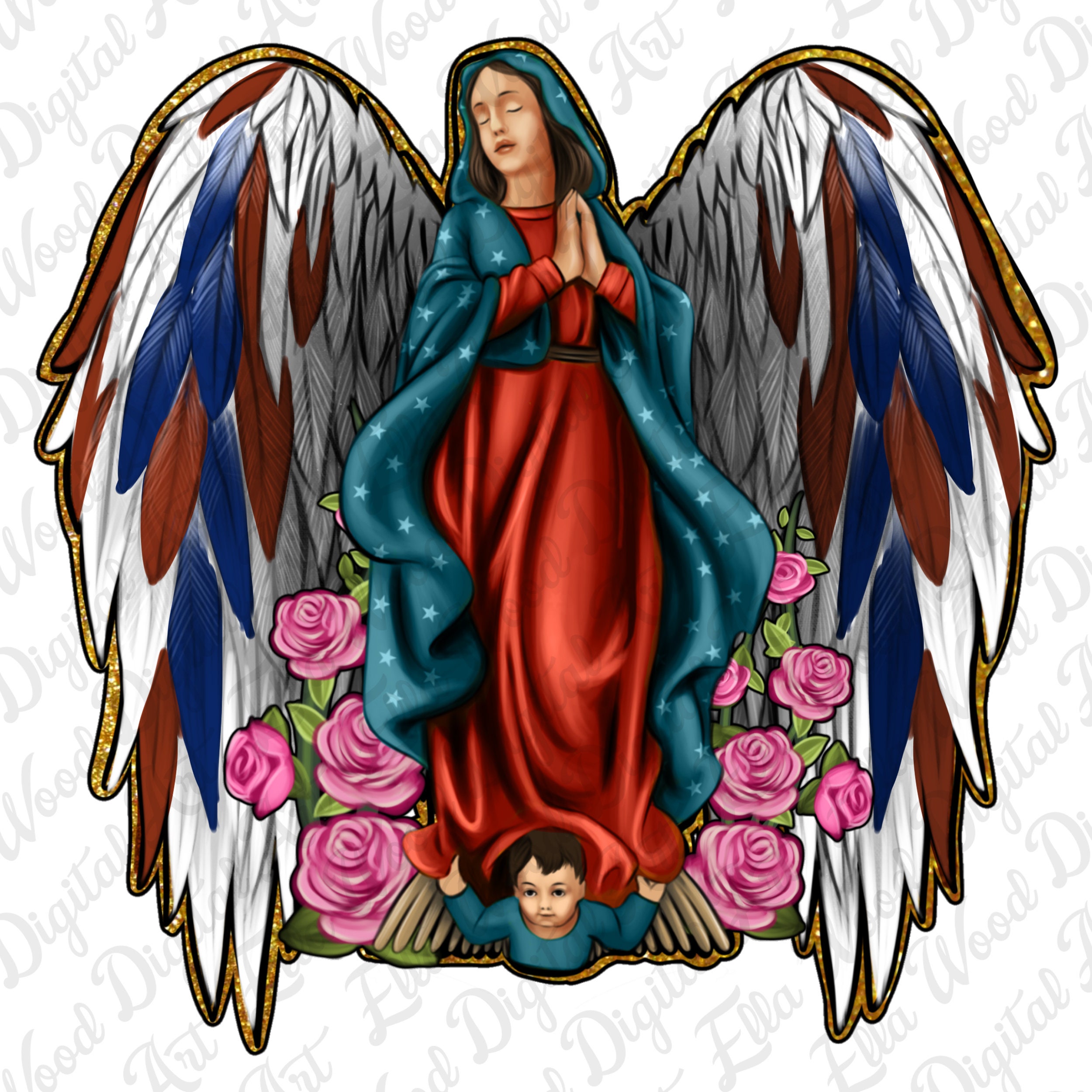 Angel Wings Lady of Guadalupe Png Sublimation Design Download, Our Lady ...