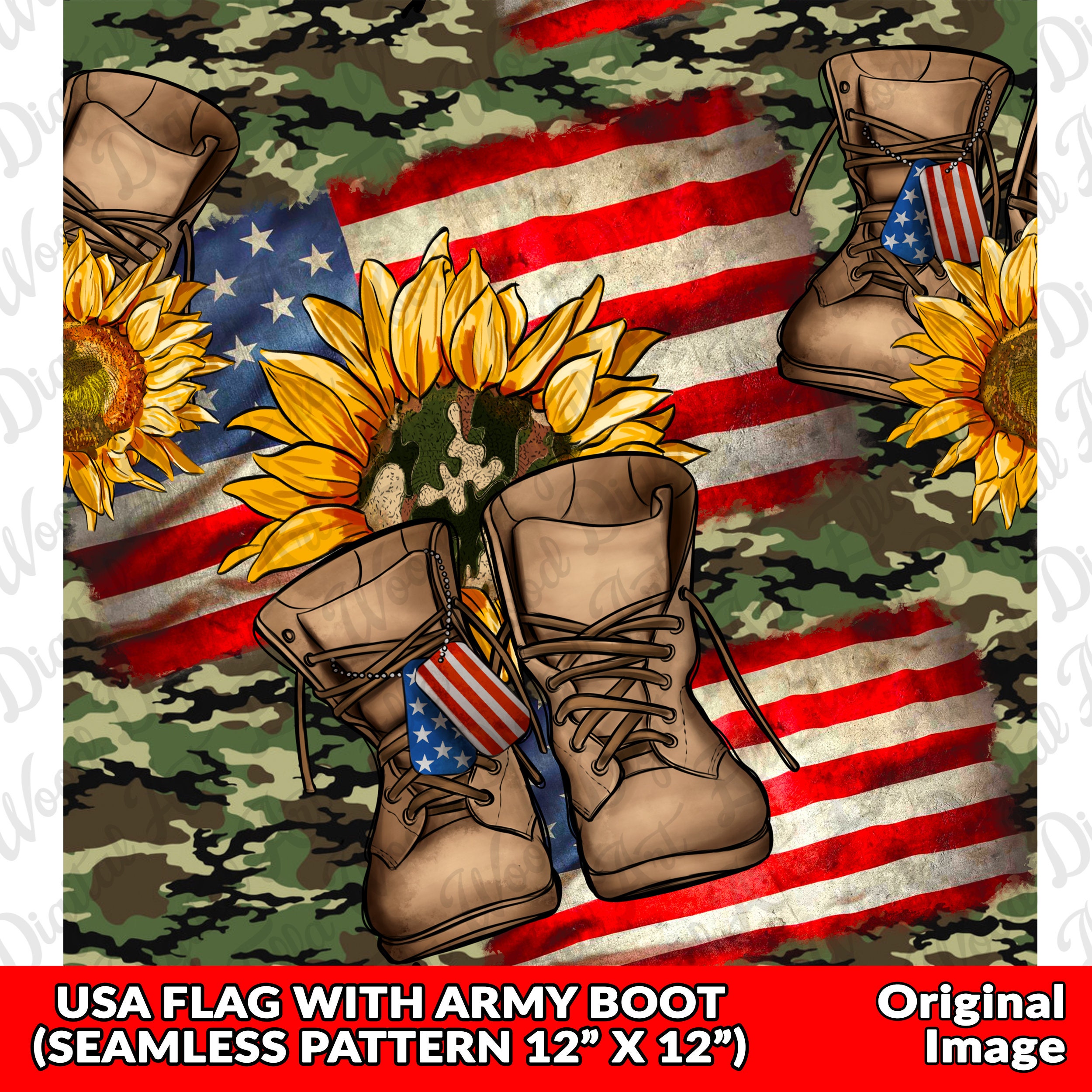 USA Flag With Army Boot Seamless Pattern Digital Paper, Digital ...