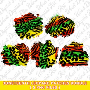Puede incluir: Cinco parches digitales de papel para scrapbooking en estilo acuarela con estampado de leopardo verde, amarillo, rojo y negro. Los parches tienen forma de círculos irregulares.