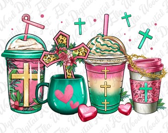 Tazas de café cristianas png descarga de diseño de sublimación, png cristiano, png de Jesús, png de taza de café, descarga de diseños sublimados