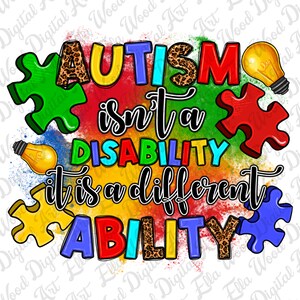 Autismus ist keine Behinderung, sondern eine andere Fähigkeit png, Autism Awareness png, Autismus Puzzleteile png, Autism life png, sublimate download