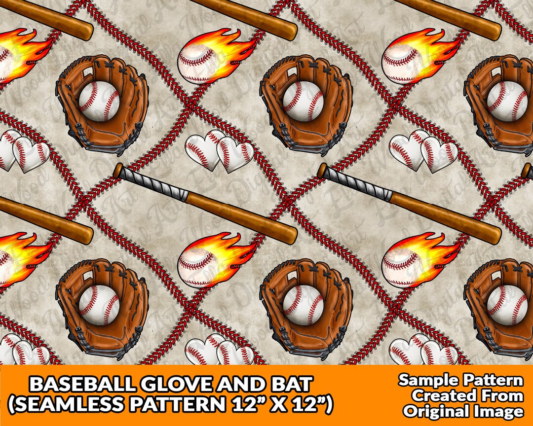 Baseball Glove and Bat Seamless Pattern Digital Paper, Baseball Digital ...
