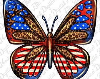 4th of Juli Schmetterling png Sublimation Design download, 4th of July png, amerikanische Flagge png, Independent Day png, sublimate designs download