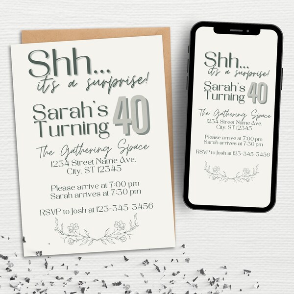 Surprise Birthday Party Invitation Canva Template | Surprise Birthday Party For Her Invitation Template | Cute Surprise Party Invitation