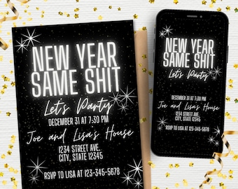 Funny New Years Eve Party Invitation Template | Funny New Year Invite | New Years Eve  Party Invitation Template Canva