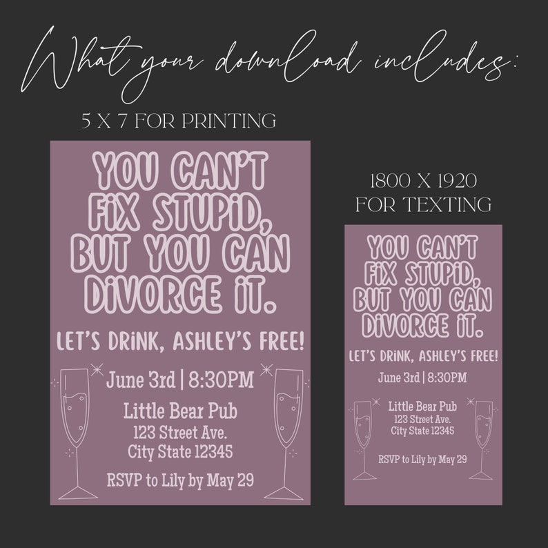 Divorce Party Invitation Template for Her | Funny Divorce Gift for Her ...