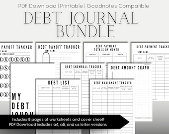 Debt Free PDF Journal, Debt Payoff Printable, Debt Snowball Tracker, Debt Avalanche Tracker, Debt Tracker Chart, Debt Coloring Sheet