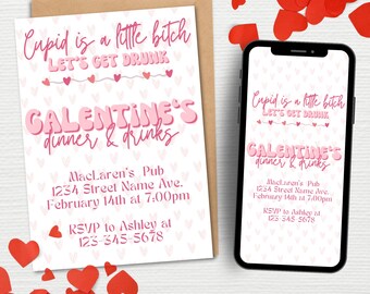 Funny Galentine's Invitation Template Canva | Funny Valentine Invitation Template | Funny Valentine | Valentine's Dinner | Galentine Dinner