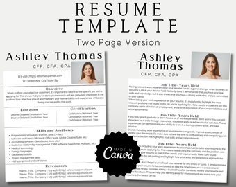Two Page Resume Template Canva | Resume Template With Photo | Professional Resume Template | Modern Resume Template | Easy To Edit Resume