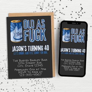 Old As F**k Birthday Party Invite | Funny Birthday Party Invitation Template For Him | Over The Hill Birthday Party Invitation Template