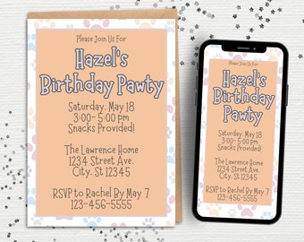 Birthday Pawty Invitation Template | Kids Birthday Pawty Invitation | Dog Theme Kid's Birthday Party Invite | Dog Theme Party Invitation