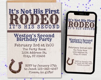 Not His First Rodeo Second Birthday Party Invitation Template | Second Birthday Party Invitation Template | Boys Birthday Party Invitation