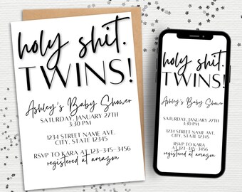 Twin Baby Shower Invitation Template Funny | Funny Twin Baby Shower Invite Template Canva | Editable Baby Shower Invitation Template