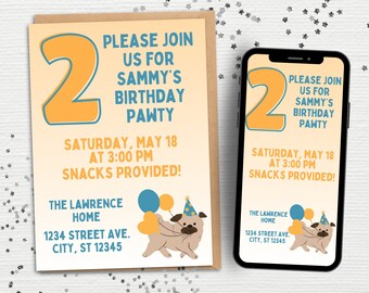 Birthday Pawty Invitation Template | Kids Birthday Pawty Invitation | Dog Theme Kid's Birthday Party Invite | Dog Theme Party Invitation