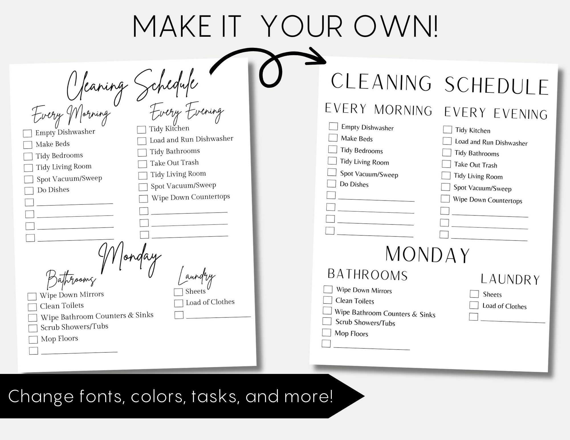 Editable Cleaning Schedule Template, Digital Cleaning Checklist