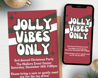 Funny Christmas Party Invitation Template | Cute Christmas Party Invite Template | Retro Christmas Party Invitation Template