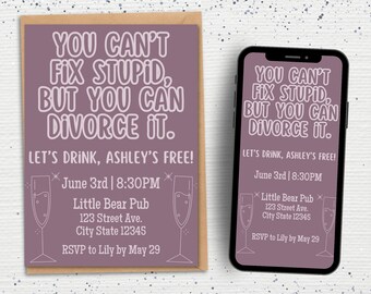 Divorce Party Invitation Template For Her | Funny Divorce Gift For Her | Divorced Celebration Invitation Template | Funny Party Invitation