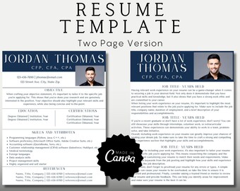 Two Page Resume Template Canva | Resume Template With Photo | Professional Resume Template | Modern Resume Template | Easy To Edit Resume