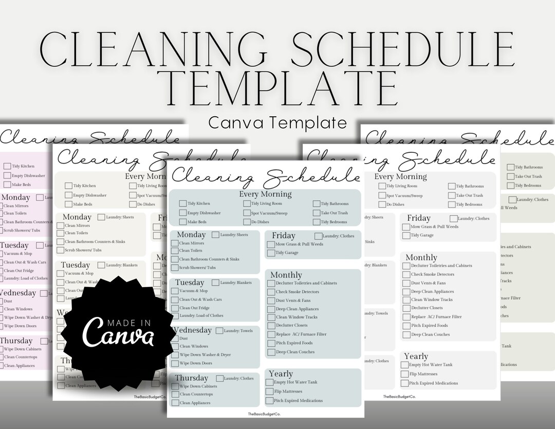 Editable Cleaning Schedule Template Canva Cleaning Checklist - Etsy UK - Create A Diy Cleaning Schedule For Furniture