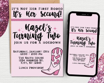 Not Her First Rodeo Second Birthday Party Invitation Template | Second Birthday Party Invitation Template | Girls Birthday Party Invitation