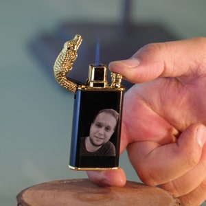 Dragon lighter, engraved gift lighter, gold dragon head and torch lighter lighter with picture print lighter customizable cool