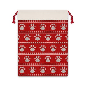 Knitted Dog Print Pattern Christmas Santa Sack Gift Bag