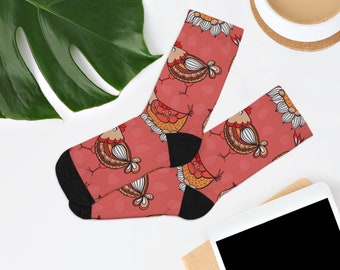 Animal Socks, Animal Print Socks, Crazy Chicken lady,Pink Chicken Recycled Poly Socks