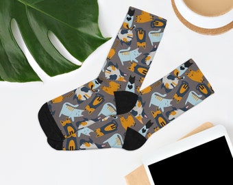 Orange & Blue Cats Recycled Poly Socks