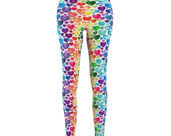 Watercolor Rainbow Hearts Women's Cut & Sew Casual Leggings
