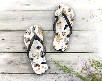Mystical Skull Moth Snake Snail Flip Flops