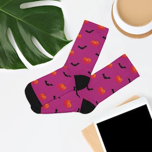 Purple Bats and Pumpkins Recycled Poly Socks