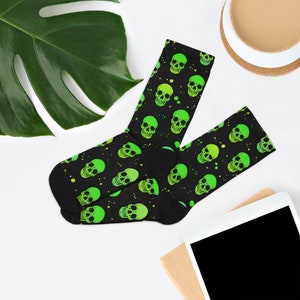 Green Glowing Skulls Recycled Poly Socks
