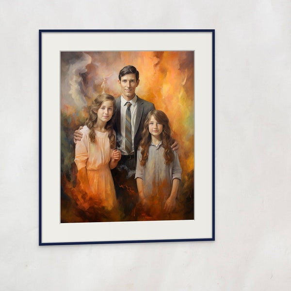 Dad Art of Family Picture Orange Abstract Wall Art Daddy Daughter Date at LDS Church Printable Gift For Husband Home Decor For Little Girls