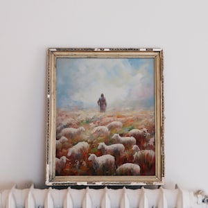 A Man With Sheep Abstract Painting with Pink and Bright Tones Art Jesus Digital Download LDS Missionary Gift of Christ Printable Bible Story