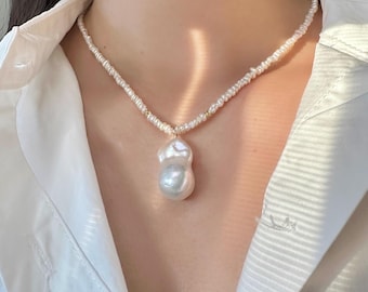 バロックペンダントケシパールネックレス、淡水パールネックレス、バロックパール、彼女へのプレゼント、6月の誕生日プレゼント